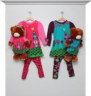 Kleid-Legging-Sets girls & Teddys pink/türkis-lila - mit Bären