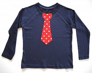 Langarmshirt dunkelblau mit Krawatte rot Sterne und Punkte