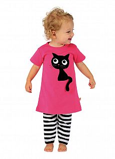 Kleid kurzarm pink mit Katze
