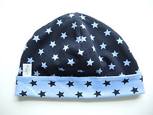 Mütze und Loop dunkel-hellblau Sterne