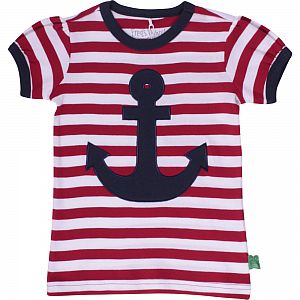 Jumpsuit und Shirt rot-weiß-gestreift mit Schiff bzw. Anker