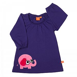 Kleidchen lila mit pinkem und Shirt blau mit blauem Elefant